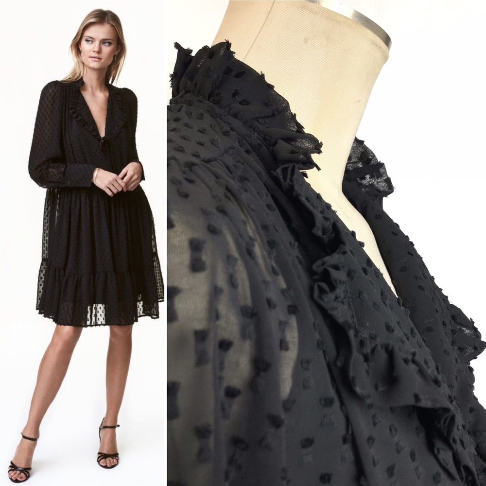 ♠️H&M Black Long Sleeve Swiss Dot Ruffle Dress